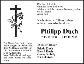Traueranzeige von Philipp Duch von Trauerportal Rhein Main Presse