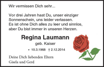Traueranzeige von Regina Laumann von Trauerportal Echo Online