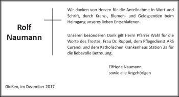 Traueranzeige von Rolf Naumann von  Gießener Anzeiger