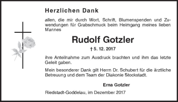 Traueranzeige von Rudolf Gotzler von Trauerportal Echo Online