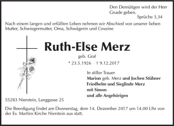 Traueranzeige von Ruth-Else Merz von Trauerportal Rhein Main Presse