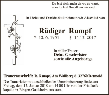 Traueranzeige von Rüdiger Rumpf von Trauerportal Rhein Main Presse