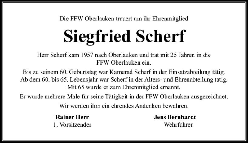  Traueranzeige für Siegfried Scherf vom 19.12.2017 aus  Usinger Anzeiger