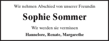 Traueranzeige von Sophie Sommer von  Kreisanzeiger
