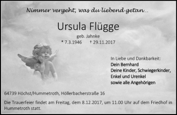 Traueranzeige von Ursula Flügge von Trauerportal Echo Online