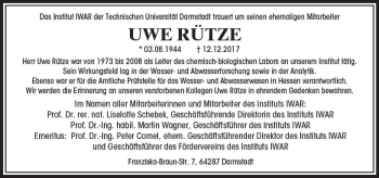 Traueranzeige von Uwe Rütze von Trauerportal Echo Online