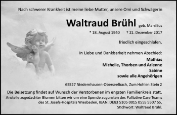 Traueranzeige von Waltraud Brühl von Trauerportal Rhein Main Presse