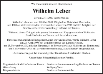 Traueranzeige von Wilhelm Leber von Trauerportal Rhein Main Presse