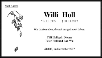 Traueranzeige von Willi Holl von VRM Trauer