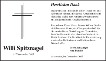 Traueranzeige von Willi Spitznagel von  Kreisanzeiger