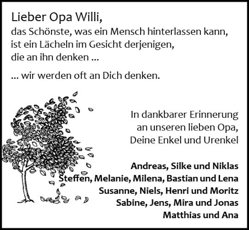  Traueranzeige für Willi Weckbach vom 30.12.2017 aus Trauerportal Echo Online