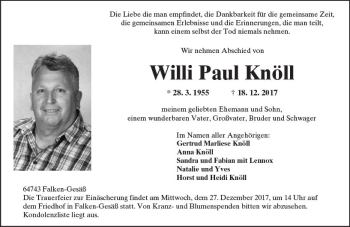 Traueranzeige von Willi Paul Knöll von Trauerportal Echo Online