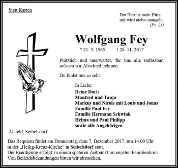 Traueranzeige von Wolfgang Fey von VRM Trauer
