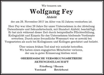 Traueranzeige von Wolfgang Fey von VRM Trauer