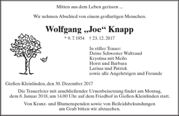 Traueranzeige von Wolfgang  Knapp von  Gießener Anzeiger