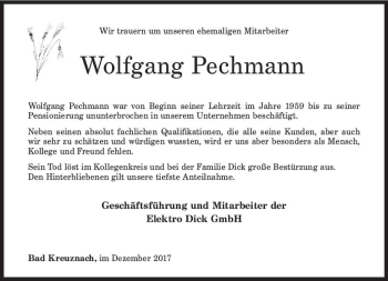 Traueranzeige von Wolfgang Pechmann von Trauerportal Rhein Main Presse