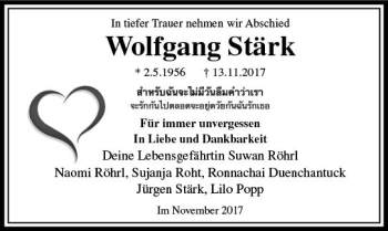 Traueranzeige von Wolfgang Stärk von  Usinger Anzeiger