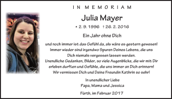 Traueranzeige von Julia Mayer von Trauerportal Echo Online