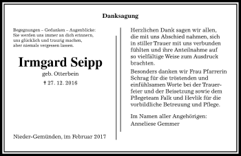Traueranzeige von Irmgard Seipp von VRM Trauer