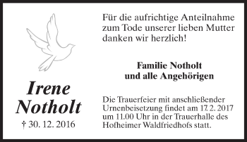 Traueranzeige von Irene Notholt von Trauerportal Rhein Main Presse