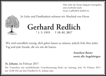 Traueranzeige von Gerhard Redlich von Trauerportal Rhein Main Presse