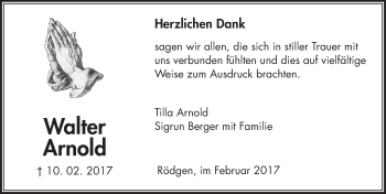 Traueranzeige von Walter Arnold von  Gießener Anzeiger