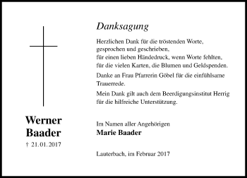 Traueranzeige von Werner Baader von VRM Trauer