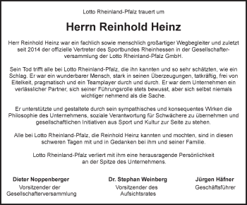 Traueranzeige von Reinhold Heinz von Trauerportal Rhein Main Presse