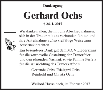 Traueranzeige von Gerhard Ochs von  Camberger Anzeiger