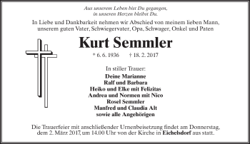 Traueranzeige von Kurt Semmler von  Kreisanzeiger