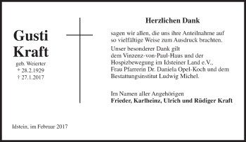 Traueranzeige von Gusti Kraft von Trauerportal Rhein Main Presse