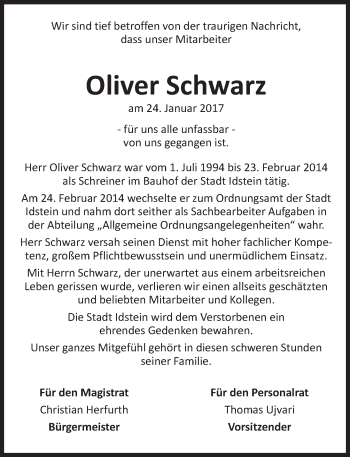 Traueranzeige von Oliver Schwarz von Trauerportal Rhein Main Presse