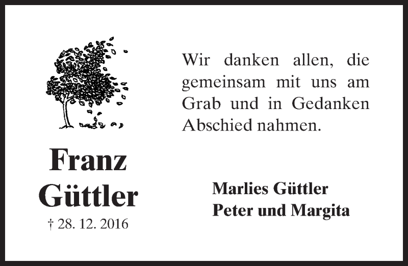  Traueranzeige für Franz Güttler vom 02.02.2017 aus  Camberger Anzeiger