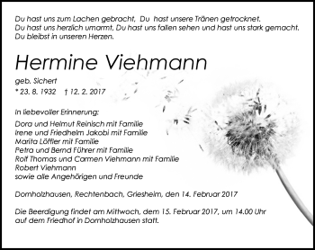 Traueranzeige von Hermine Viehmann von  Gießener Anzeiger
