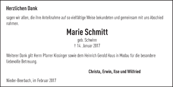 Traueranzeige von Marie Schmitt von Trauerportal Echo Online
