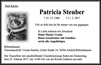 Traueranzeige von Patricia Steuber von VRM Trauer