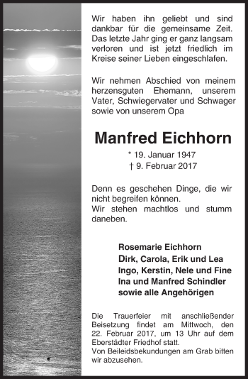 Traueranzeige von Manfred Eichhorn von Trauerportal Echo Online