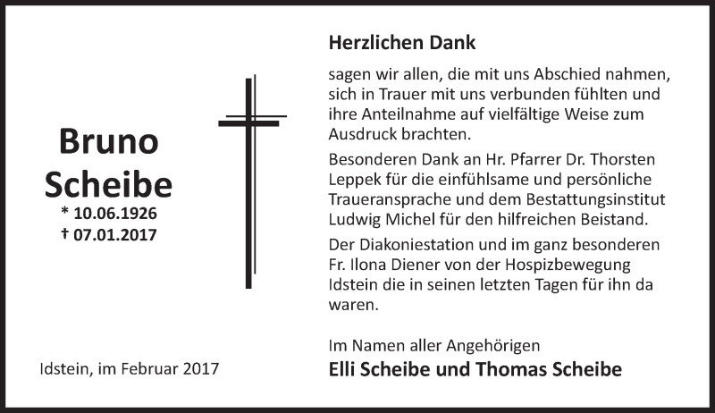  Traueranzeige für Bruno Scheibe vom 04.02.2017 aus Trauerportal Rhein Main Presse