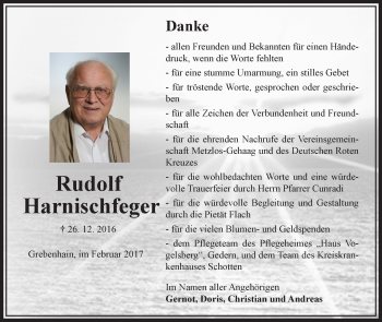 Traueranzeige von Rudolf Harnischfeger von VRM Trauer
