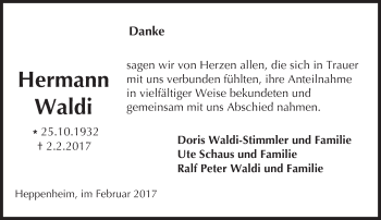 Traueranzeige von Hermann Waldi von Trauerportal Echo Online