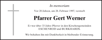 Traueranzeige von Gert Werner von  Kreisanzeiger
