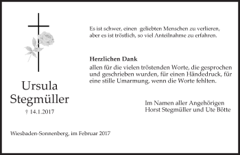 Traueranzeige von Ursula Stegmüller von Trauerportal Rhein Main Presse