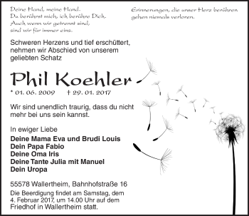 Traueranzeige von Phil Koehler von Trauerportal Rhein Main Presse