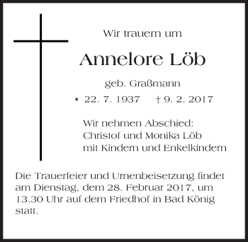 Traueranzeige von Annelore Löb von Trauerportal Echo Online