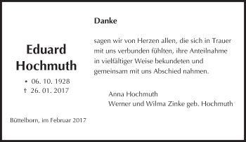 Traueranzeige von Anna Hochmuth von Trauerportal Echo Online