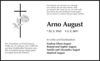Traueranzeige von Arno August von Trauerportal Echo Online