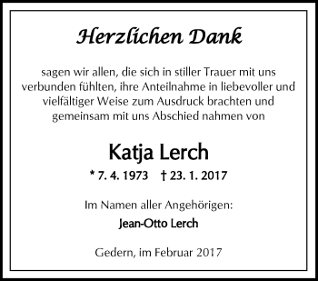 Traueranzeige von Katja Lerch von  Kreisanzeiger