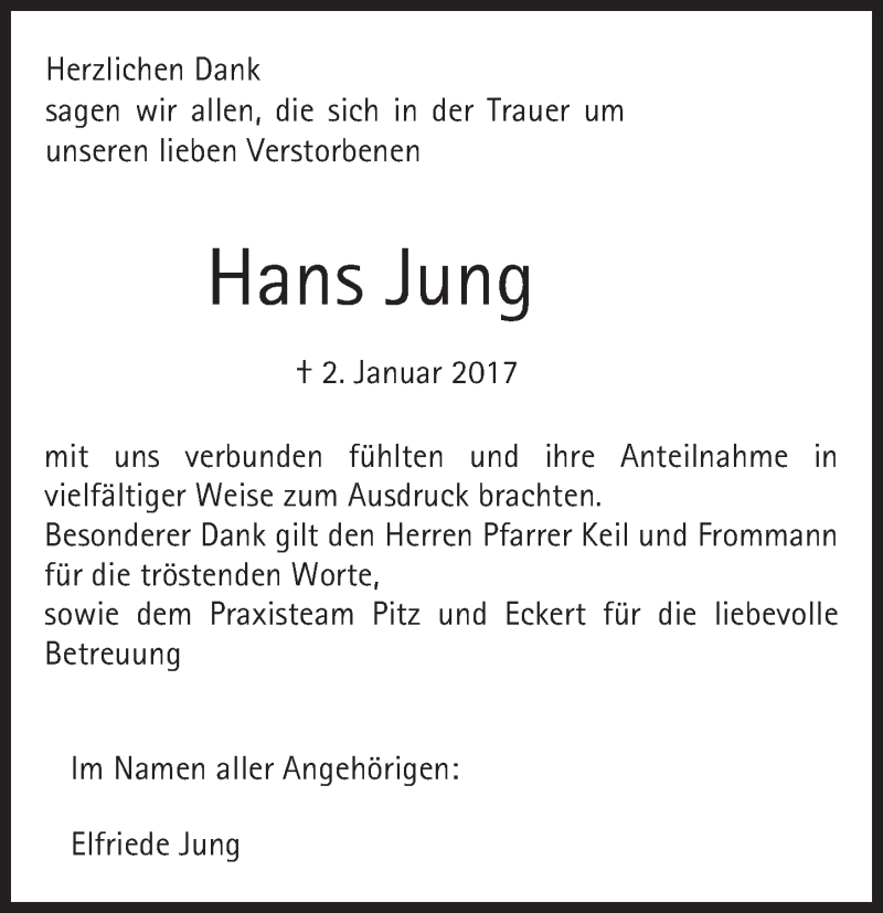  Traueranzeige für Hans Jung vom 15.02.2017 aus Trauerportal Rhein Main Presse