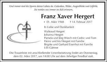 Traueranzeige von Franz Xaver Hergert von Trauerportal Echo Online