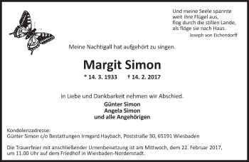 Traueranzeige von Margit Simon von Trauerportal Rhein Main Presse